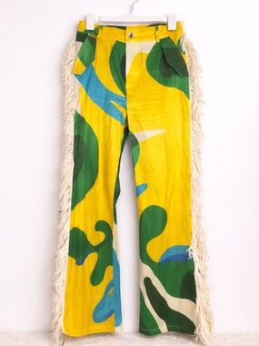 Retro Fringe Pants | Abstract Print | Statement Wide Leg